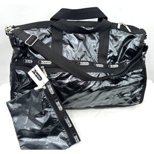 NWT LeSportsac Black Metallic Large Tote Shoulder Duffle Bag Weekender Handbag